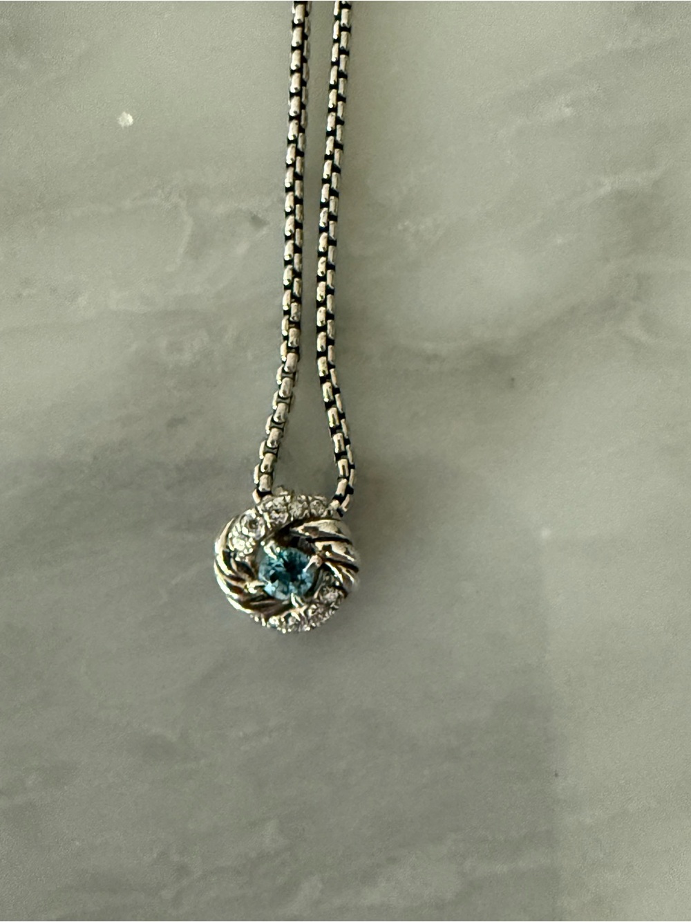 David Yurman Petite Infinity Sterling Silver Necklace Topaz and Diamonds